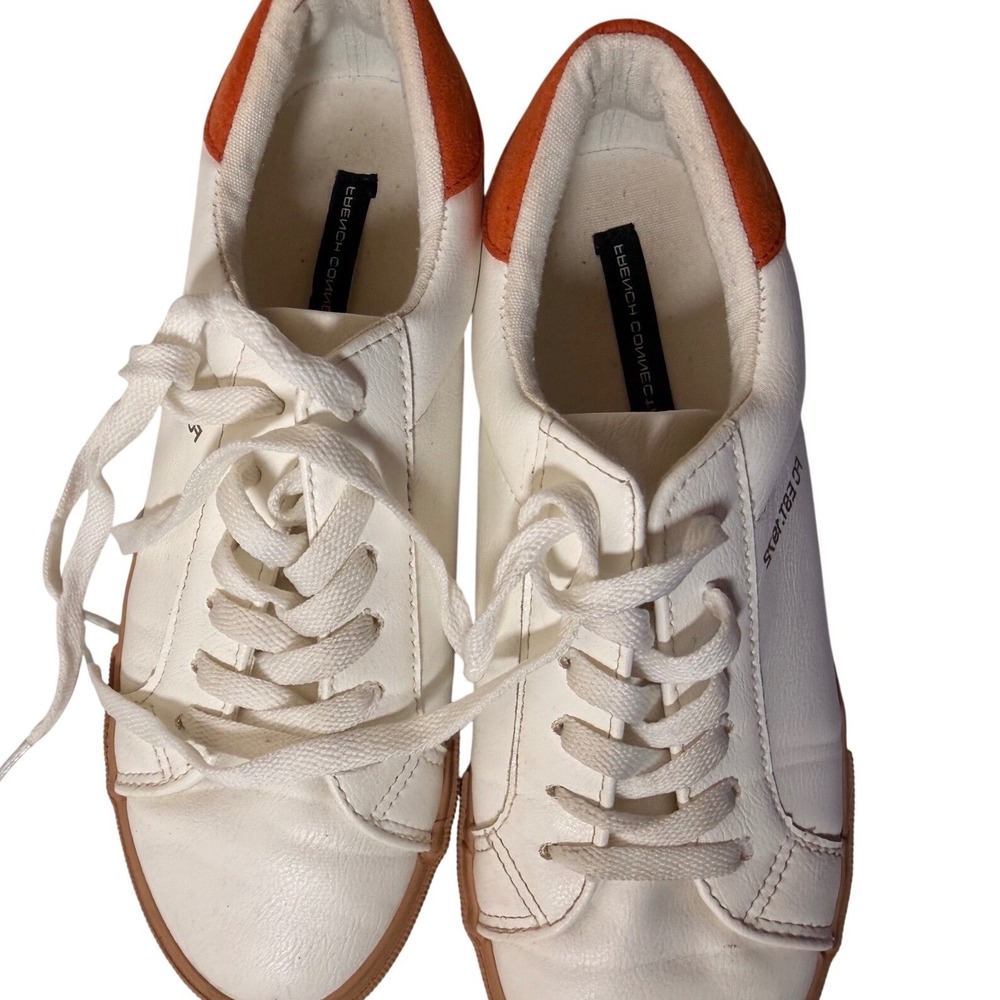 French Connection Sneakers Womens 7 White Orange‎ Excellent Gum Sole Shoes